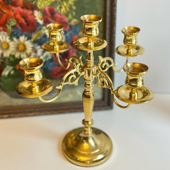 Vintage Baldwin 11" Solid Polished Brass 4 Arm 5 Candle Candelabra Holder USA